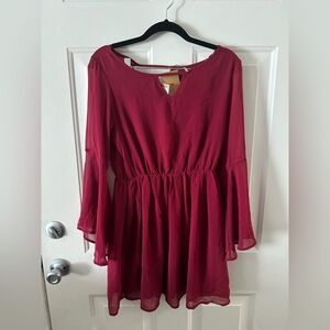 Paper Crane Burgundy Long Sleeve Dress